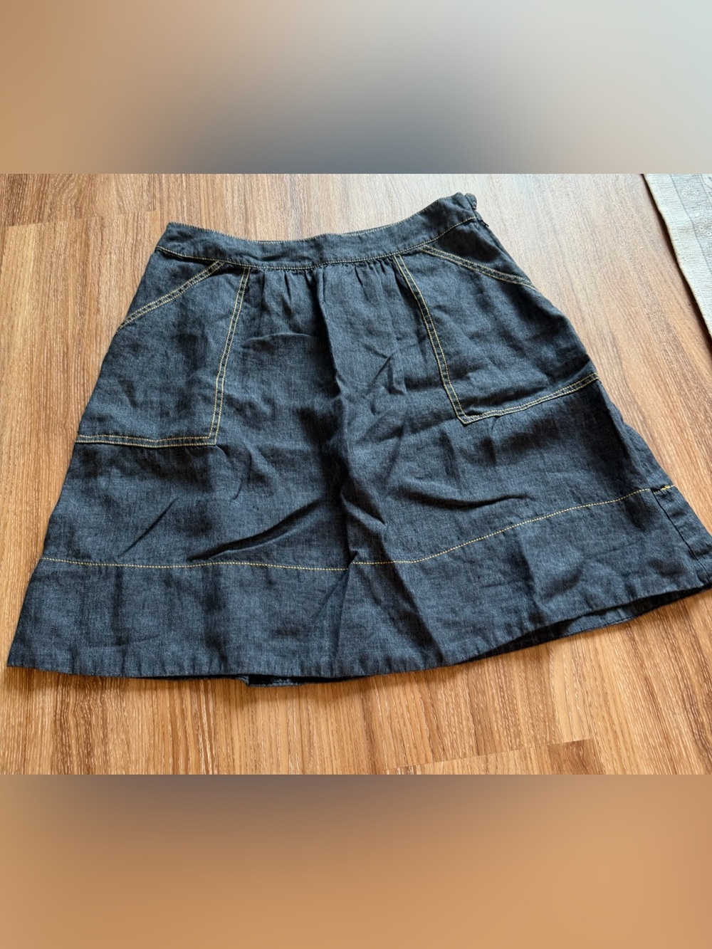 Eileen Fisher Dark Denim Skirt with Contrast Stitching